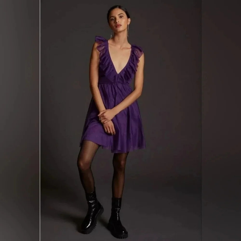 Anthropologie - Maeve‎ Ruffled Tulle Mini Dress size XS
